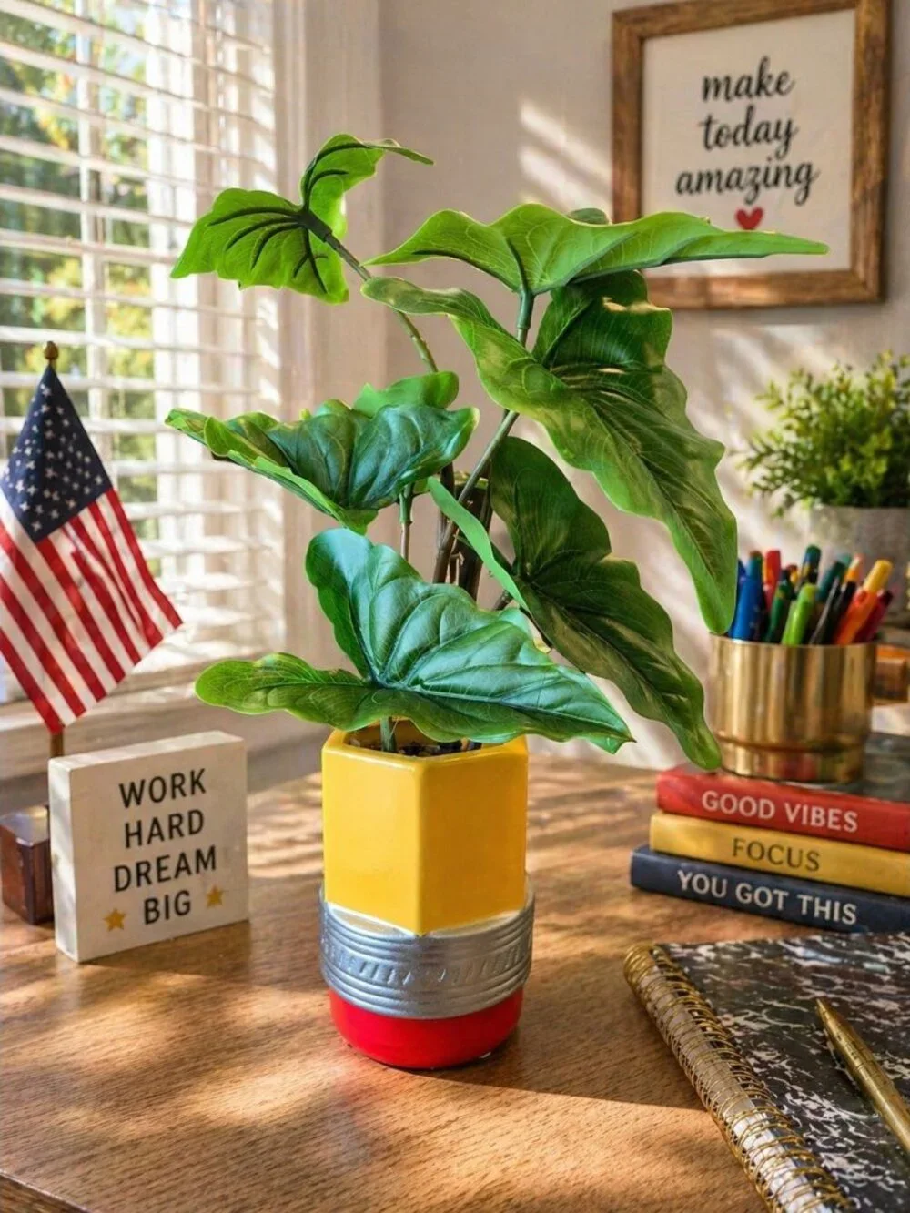 New Teacher Classroom Pencil Green Leaf Desk Fake Plant Room Home Decor